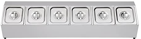 DeeDuud Contenedor de ingredientes de acero inoxidable, recipiente para guarniciones con 6 recipientes, capacidad por recipiente: 2 L, patas de goma antideslizantes, tapa para restaurantes