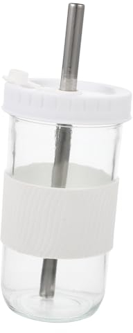 Zerodeko 1 Satz Glaswasserflasche Wassergläser Trink Gläser Mit Deckel Trinkflasche Cola-trinkflasche Mit Trinkflasche Aus Stroh Weiß Kunststoff Kaffee Bier