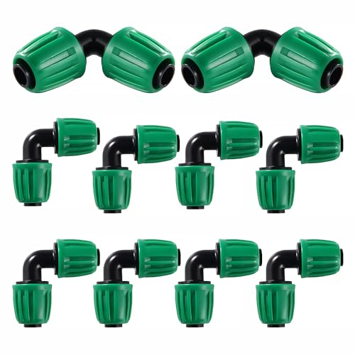 VooGenzek 10 Piezas 16mm Accesorios de Riego por Goteo, Adaptador de Codo de Riego por Goteo, Tubería de Goteo Conectores de Púas, Conectores de Codo de Riego, para Césped, Jardín (Verde)