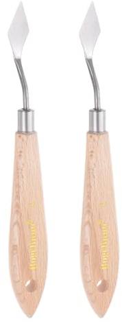 sourcing map 2pcs No.1 Painting Palette Knives Stainless Steel Pointy Spatula Pallet Knife with Beech Wood Handle for Oil Acrylic Paint Canvas Mixing Spreading