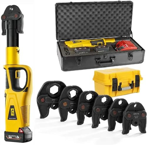 XINGLUOY Hydraulic Pipe Crimping Tool, Stainless Steel Crimping Pliers, Battery Powered Cable Crimping Tool, with LED Lighting & Display,6 Jaws for Plumbing Installation