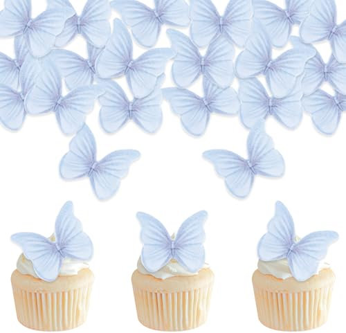 DazzJoy Essbare Schmetterlinge für Torte,Cake Topper Essbar,48 Stück Hellviolett Schmetterling Essbare Tortendeko,Muffin Deko Essbar,Tortendeko Essbar Hochzeit,Cupcake Topper Kuchen Deko Essbare