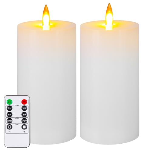 Auemaniliy LED-Kerze, LED-Kerze mit Fernbedienung und Timer, batteriebetriebene Kerze, gefälschte Kerze, glatte Kanten, romantische Stimmung und minimalistische Wohnkultur, 2 Stück (weiß)