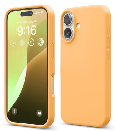 elago Compatible with iPhone 16 Case, Premium Liquid Silicone Case, Full Body Protective Cover, Shockproof, Slim Phone Case, Anti-Scratch Soft Microfiber Lining, 6.1 inch (Orange)