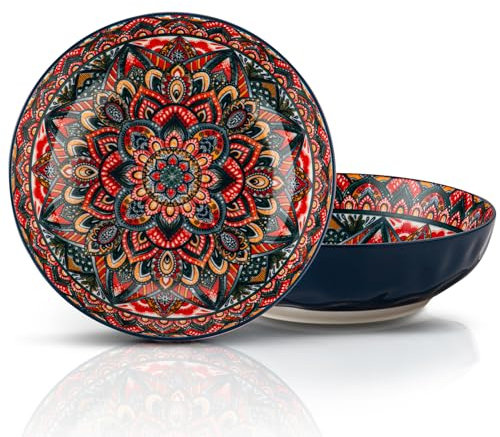 YUN TAO Large Serving Bowls,10 inch Porcelain Bowls, 75 Oz Capacity, Vibrant Blue Hue - Microwave and Dishwasher Safe for Salad, Pasta, Entertaining and Party (Set of 2)