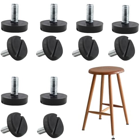 12PCS Adjustable Levelling Feet M6x20mm Thread Height Adjustable Furniture Leveling Feet Heavy Duty Furniture Levelers Glide With T-Nuts Screw Leveling Foot for Table Chair Feet Floor Protector