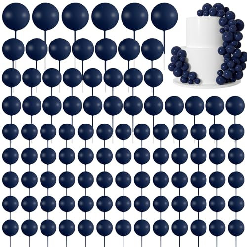 Morcheiong 114 Pcs Cake Balls Decorations - Cake Topper Balls & Picks for Birthday Party & Wedding Anniversary (Navy Blue)