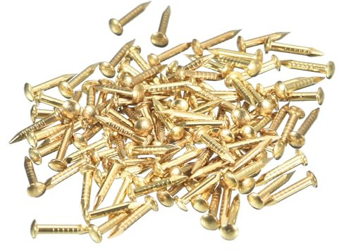 QUARKZMAN 120pcs Pequeños Clavos Dorados, 8x1.2mm(L*D) Clavos Dorados de Cabeza Redonda de Latón Clavos de Hardware para Madera Muebles Manualidades Bricolaje Marco de Fotos, Tono de Latón
