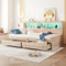 Plattformbett 90x200 cm mit LED Beleuchtung und 2 Schubladen, Schlafsofa Tagesbett mit Staufach und USB Ladefunktion, Daybett Kinderbett Sofabett Jugendbett, Lattenrost aus Holz, Ohne Matratze, Natur