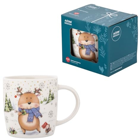 Altom Design Weihnachtsbecher Weihnachtstasse Kaffebecher Teetasse Becher Weihnachten 400ml in Geschenkbox (Rentier)