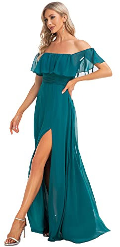 Ever-Pretty Women's Maxi Off The Shoulder Prom Bridesmaid Dress with Thigh High Slit Teal 20UK