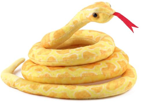 ANBOOR 160 cm Schlangen Stofftiere, Realistische Tierschlangeplüschspielzeug Langem Gefüllter Schlange, Lebensechter Schlangenspielzeug für Kinder als Party -Streich -Requisiten (Gelb)