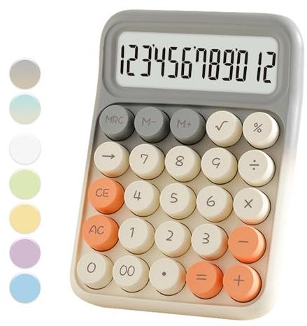 Taschenrechner Standard-Rechner mit 12-stelliger Anzeige und großen Tasten, grau-weißes Bürozubehör und Schreibtisch-Accessoires, weiß Taschenrechner für Büro, Schule