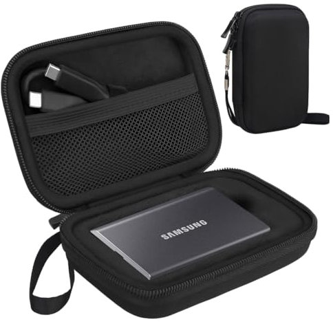 Lacdo Étui Disque Dur Externe Housse de Protection pour Samsung T7 / T7 Touch Portable SSD, External Solid State Drives 500GB 1TB 2TB 4TB USB 3.2 Gen 2 EVA Rigide Antichoc Étanche Cas, Nior