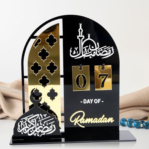 Ramadan Kalender 2025, Ramadan Deko Eid Mubarak Kalender, Acrylic Ramadan Kalender Kinder 30 Tage Ramadan Countdown Adventskalender Tischdeko, DIY Ramadan Dekoration Kalender für Zuhause (Gewölbt)
