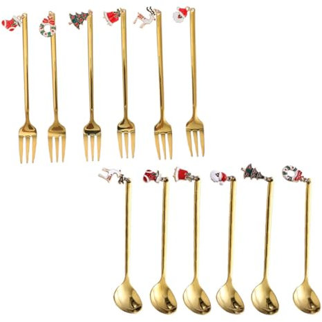 Alipis 1 Satz Weihnachtsbesteck aus und Löffel Essgeschirr Herd Schmuckstück Ringgericht Gabeln schneidewerkzeug kaffelöffel Küchenwaren praktisches Geschirr Rostfreier Stahl Golden