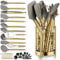 Wize Products - Silicone Kitchen Utensils Set 38 PCS, Non Stick & BPA-Free Gold Stainless Steel Kitchen Cooking Tools with Holder - Hanging Hook Cooking Utensils for Culinary Task - Ideal for Gift