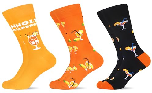 Wecbior Bunte Witzige Cocktail Socken Herren Damen Party Lustige Geburtstag Getränkemuster, 3 Paar Rot Orange Motive, Größe 43-46