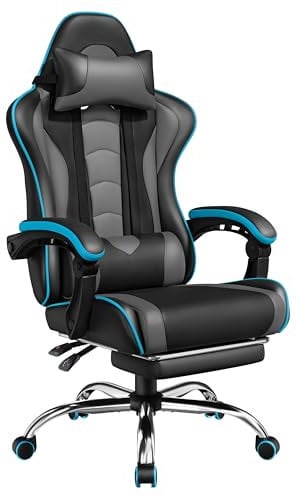 Yaheetech Gaming Stuhl Ergonomischer Gaming Sessel mit Massagefunktion Computerstuhl mit Fußstütze Bürostuhl 90-135° Rückenlehne verstellbar Gamer Stuhl für für Homeoffice und Gaming Schwarz/Grau