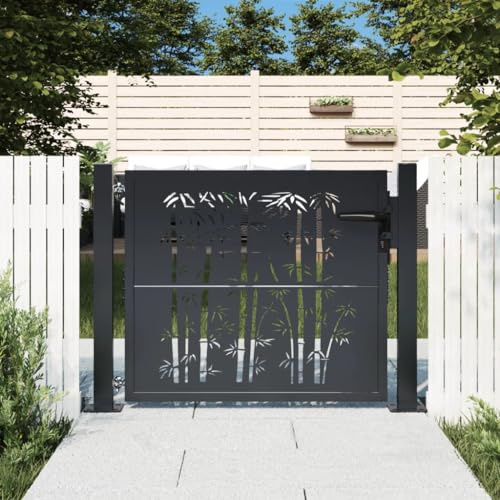 Emmtore Puerta de jardín Acero Gris Antracita Dise?o bambú 105x105 cm