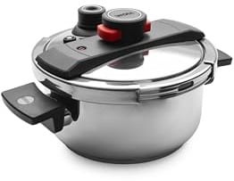 Woll Pressure Pro Schnellkochtopf mit Deckel und Dünsteinsatz, Ø 22 cm, 12 cm hoch, 4 Liter, mit 2 Seitengriffen - Induktiv - Geeignet für alle Herdarten, Aluminiumguss, Edelstahl