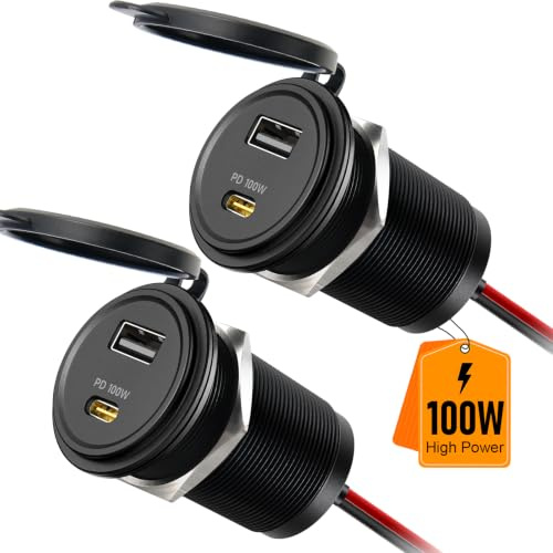 Obeaming USB C Steckdose 12V PD 100W Wohnmobil Aluminium, PD3.0 USB-C & QC3.0 USB-A 18W Einbau Buchse für Boot Wohnwagen Camper Auto LKW(2 Stück)
