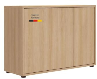 mokebo Kommode Sideboard 'Die Horizontale' (103x73 cm) Made in Germany, aus Holz in Eiche matt, Moderne Anrichte, Flurkommode, Beistellschrank, Kleiner Wohnzimmerschrank, 3-türig