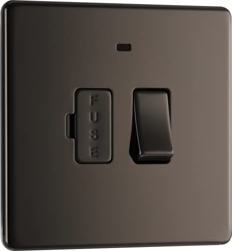 BG Electrical Switched Fused Connection Unit with LED Power Indicator, Fused Spur Switch, Double Pole, Screwless Front Plate, Slim Profile, Premium Flatplate, Black Nickel, 13A, FBN52