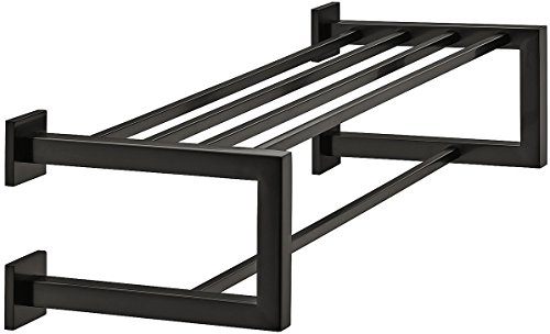 Gedotec Doppel-Handtuchhalter | H3205 | Handtuchablage schwarz matt gebürstet | 1 Stück | Handtuchstange eckig Wandmontage Länge 600 mm | Messing PVD-Beschichtet | rostfrei | Wand-Ablage für Bad & WC