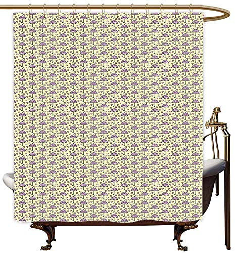 SKDSArts Shower Curtains for Mens Bathroom Umbrella,Romantic Rain with Heart Shaped Droplets Cartoon Style Bubble Umbrellas,Yellow Pink Lilac,W69 x L90,Shower Curtain for Bathroom