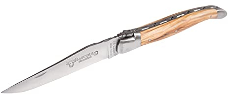 Laguiole en Aubrac Taschenmesser 12 cm, Griffschalen Olivenholz, Klinge und Backen matt