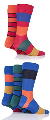 SockShop Men's Patterned Bright Colourful Natural Bamboo Socks Various Designs for Everyday Wear Size 7-11 Pack of 5 Bold Classic Bright 7-11