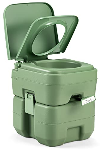 DREAMADE Siège de Toilettes WC Chimique Toilettes d’Appoint Mobile Indépendant, pour Caravane Camping Voyage ou à Domicile, Nettoyage Facile Bonne Etanchéité, 20L Gris/Vert (Vert)