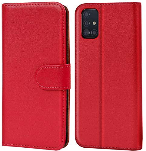 Verco Handyhülle für Galaxy A71 Hülle, Klapphülle für Samsung Galaxy A71 Tasche PU Leder Flip Case Brieftasche, Rot