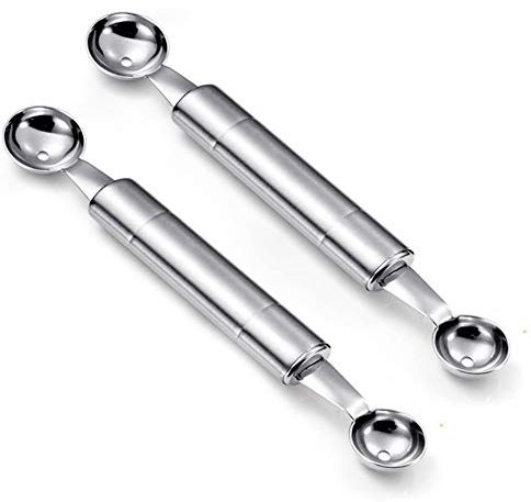 YUIP 2 Piezas Cucharada de melón, Doble-Cabeza multifunción Fruta Cucharada de melón Helado, Postres Frutas Cuchara de Cocina Cocina Herramienta(de Acero Inoxidable)