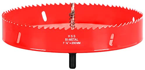 Hole Saw 200 mm, 30 mm Bi-Metal Cutting Depth HSS M 42 Hole Cutter for Cutting Wood, Plastic, Drywall, Plasterboard and Soft Metal Sheet