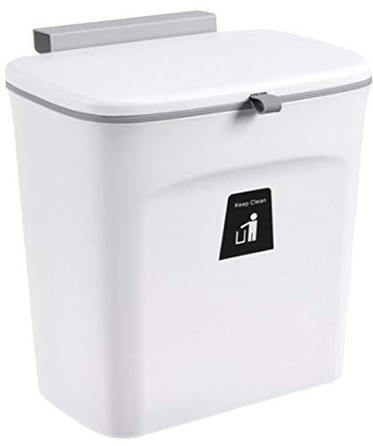 Shunfaji Trash Can | Wall-mounted Waste Bin, Household Ash-bin with Sliding Lid, Hanging Cupboard Bin for Kitchen Cabinet Door Bathroom Bedroom Car (White)