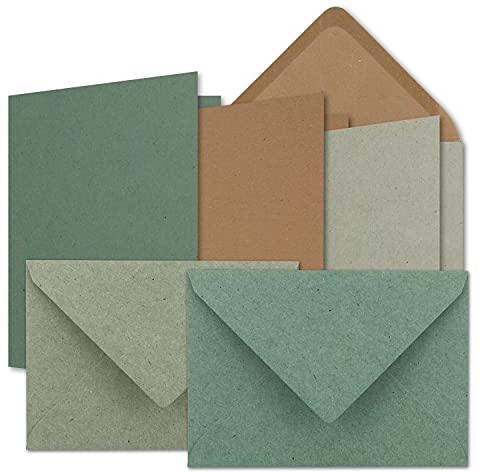 15x Karten-Set DIN B6 - Kraftpapier Braun - Kraftpapier Grau - Kraftpapier Eukalyptus - Faltkarten mit Umschläge - 3 Farben - 12 x 17 cm & Umschläge - 12,5 x 17,5 cm