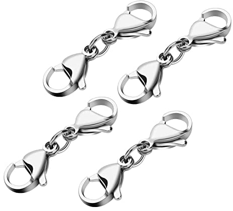 4 Pieces Silver Double Lobster Clasps Mini Bracelet Clasps Replacement Lanyard Snap Hook,Metal Lobster Claw Clasps for DIY Jewelry Making Bracelet Crafts
