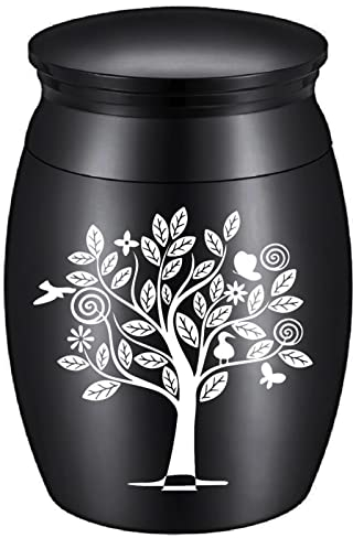 CREATCABIN Urne Mini-Baum des Lebens, Vögel, Herz, Haustierasche, Kleines Andenken, Wasserdicht, Edelstahl, Feuerbestattungsbehälter, Glas, 30x40mm, Schwarz