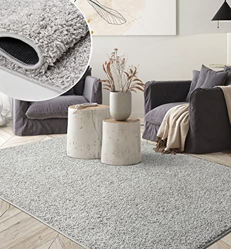 the carpet Foxy Shaggy Teppich - Hochflor Teppich Wohnzimmer & Schlafzimmer - Waschbar & rutschfest - Grau 120 x 170 cm