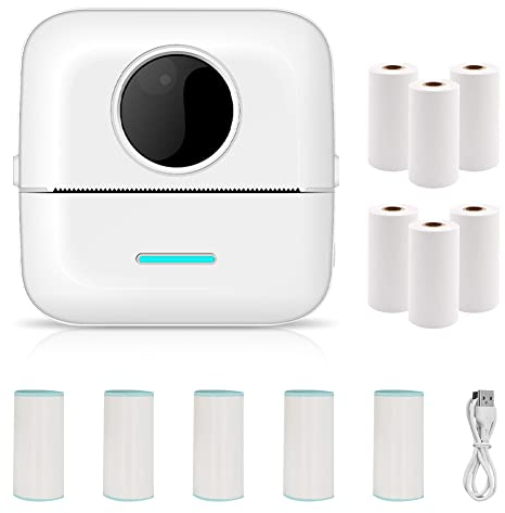 ConBlom Mini Drucker, Bluetooth Fotodrucker Pocket Thermodrucker Tragbarer Taschendrucker mit 11 Rollen Thermopapier für Android und IOS, Kabelloser Drucker für Lernnotizen, Spaßarbeit (Weiß)