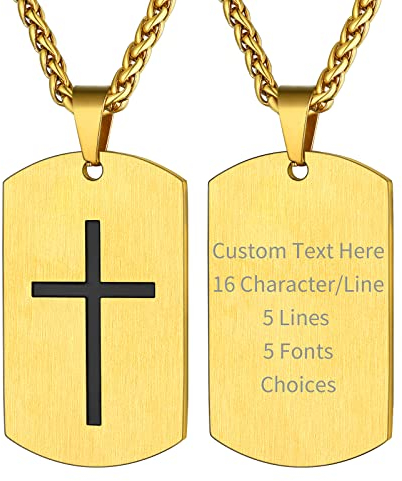 Supcare Herren Kruzifix Kette Dog tag Halskette Militär Kette Edelstahlkette Gold Anhänger Erkennungsmarke Religious Cross Custom Necklace Hundemarke Catholic Modeschmuck für Ehefrau