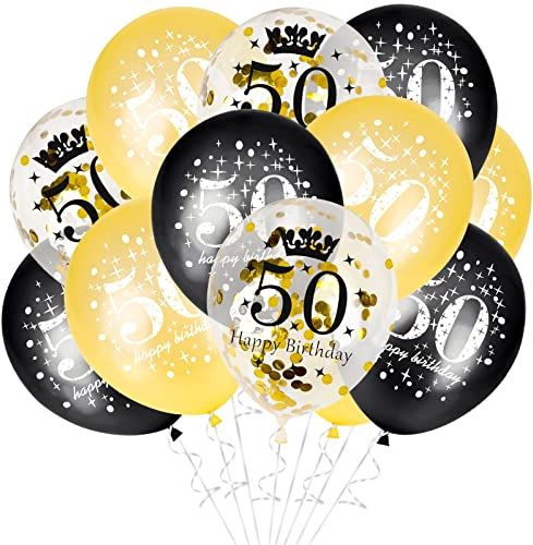 GoldRock Luftballons 50. Geburtstag, 15 Stück 50 Geburtstag Deko, Happy Birthday Luftballon 50, Deko 50. Geburtstag Mann Frau, Luftballons Geburtstag 50 Jahre für Party/Tisch Dekoration (Schwarz Gold)