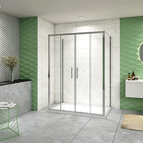 70X140x70 cm Box Doccia A Tre Lati Alto 185 cm Porta Scorrevole 2 Ante Mobili 2 Pareti Laterali Vetro Temperato Trasparente Da 5 mm Cromo Lucido