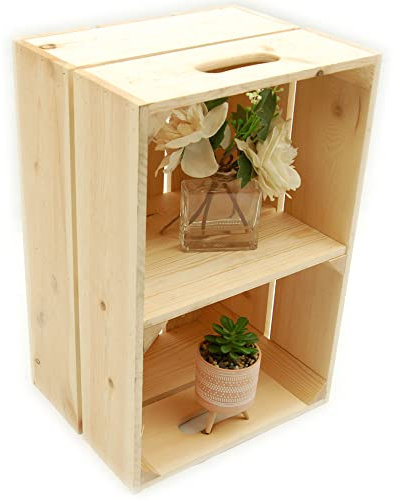 Jones & Grey Vintage Style Rustic Wooden Apple Fruit Crate Bushel Box with Shelf