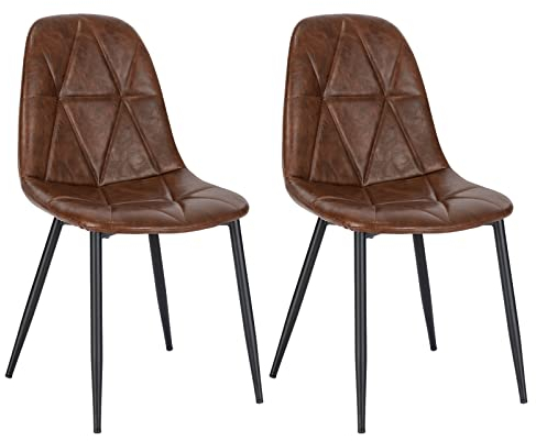 Lestarain 2X Sillas de Comedor, Sillas de Cuero Sintetico para Dormitorio y Sala de Estar, Sillas de Cocina con Patas Metalicas, Asiento Bien Acolchado, Marrón LCNI110001-2
