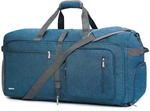 WANDF Reisetasche 85L mit Schuhfach Faltbare Weekender-Reisetasche Handgepäck für Männer Frauen (Blau)