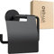 ovimar Porte-Rouleau de Papier Toilette Heroya à percer Noir | Porte-Rouleau adhésif en Acier Inoxydable | Porte-Rouleau avec Couvercle | Porte-Rouleau WC avec Amortisseur d'abaissement pour percer