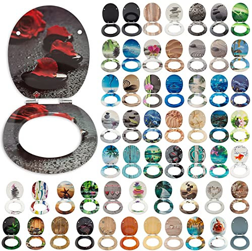 SG Traders® Toilet Seat with Soft Close - Wooden Toilet Seat Cover with Zinc Alloy Hinges, Comfortable Toilet Seat Covers with Colorful Designs Easy to Install, Assembly (Fallen Flowers)